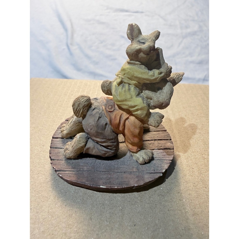 Vintage Hand-Painted Resin Bunny Rabbits Piggyback Ride Figurine